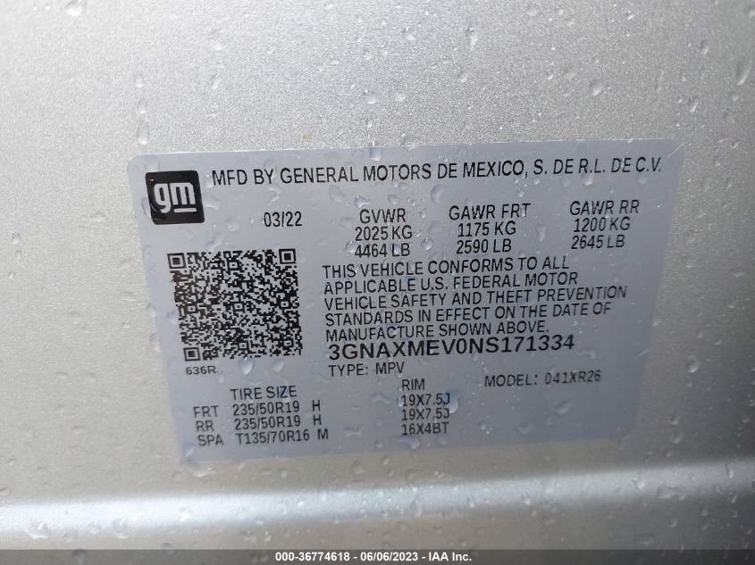 2022 CHEVROLET EQUINOX RS - 3GNAXMEV0NS171334