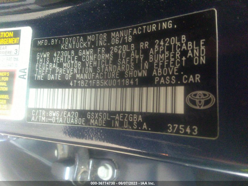 2019 TOYOTA AVALON XLE/TOURING/LIMITED/XSE - 4T1BZ1FB5KU011841