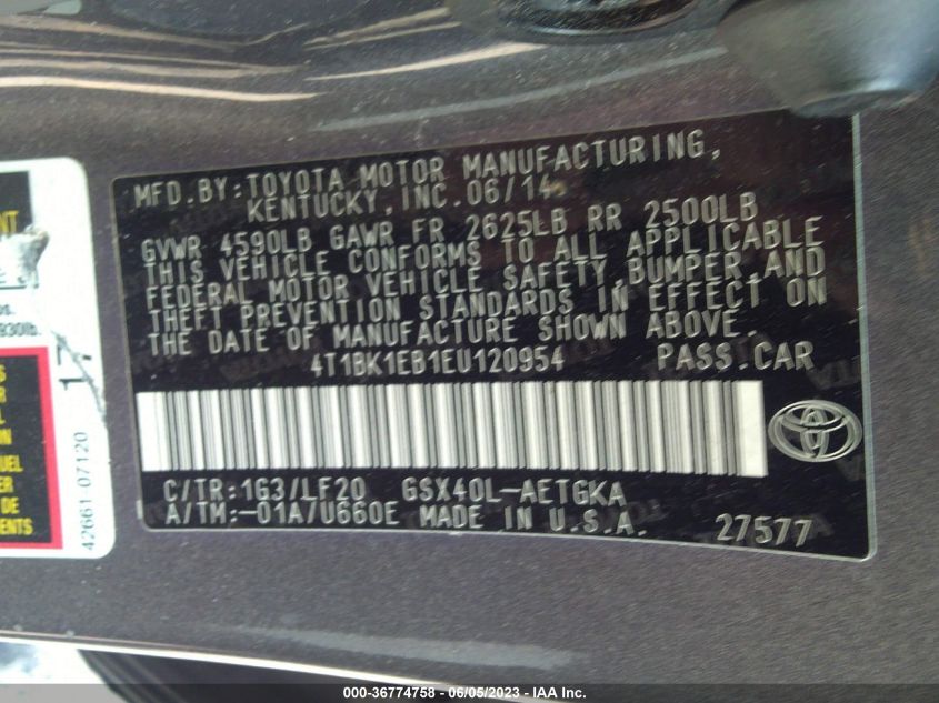 2014 TOYOTA AVALON LIMITED - 4T1BK1EB1EU120954