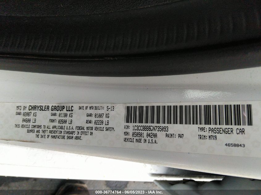 2013 CHRYSLER 200 TOURING - 1C3CCBBB8DN735093