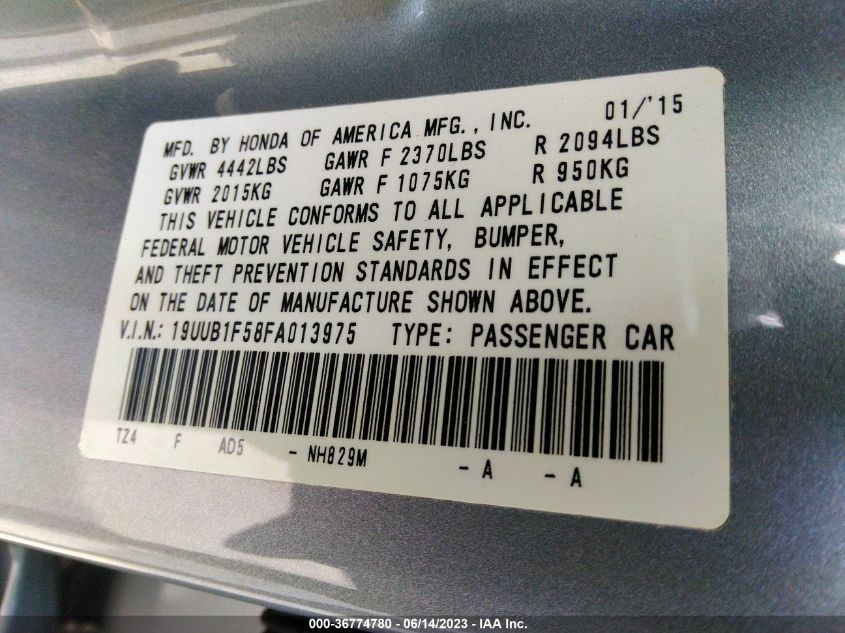 2015 ACURA TLX TECH - 19UUB1F58FA013975