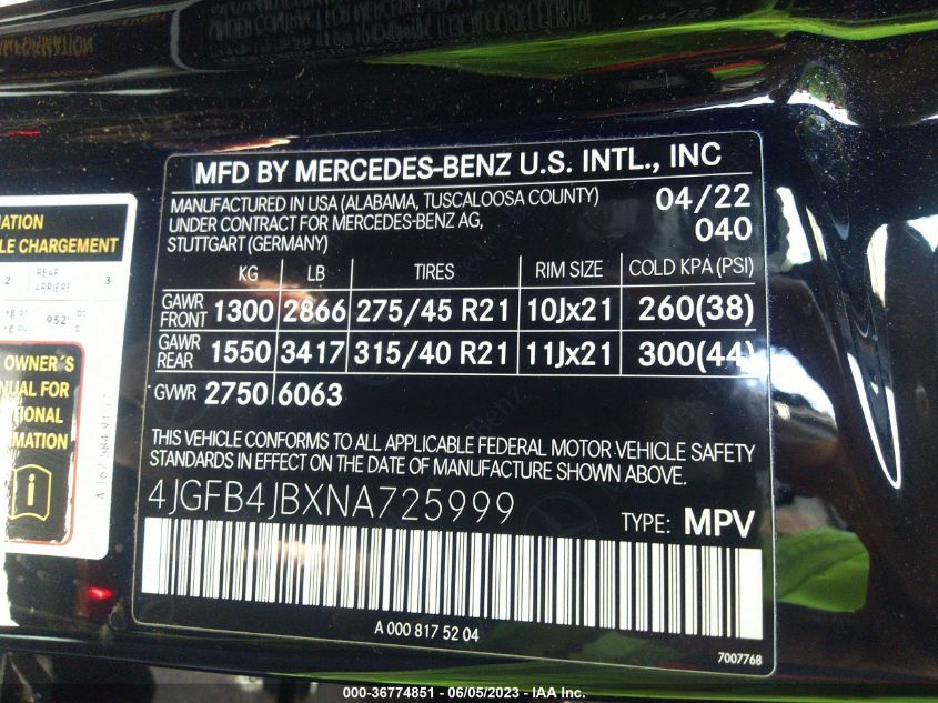 2022 MERCEDES-BENZ GLE GLE 350 - 4JGFB4JBXNA725999