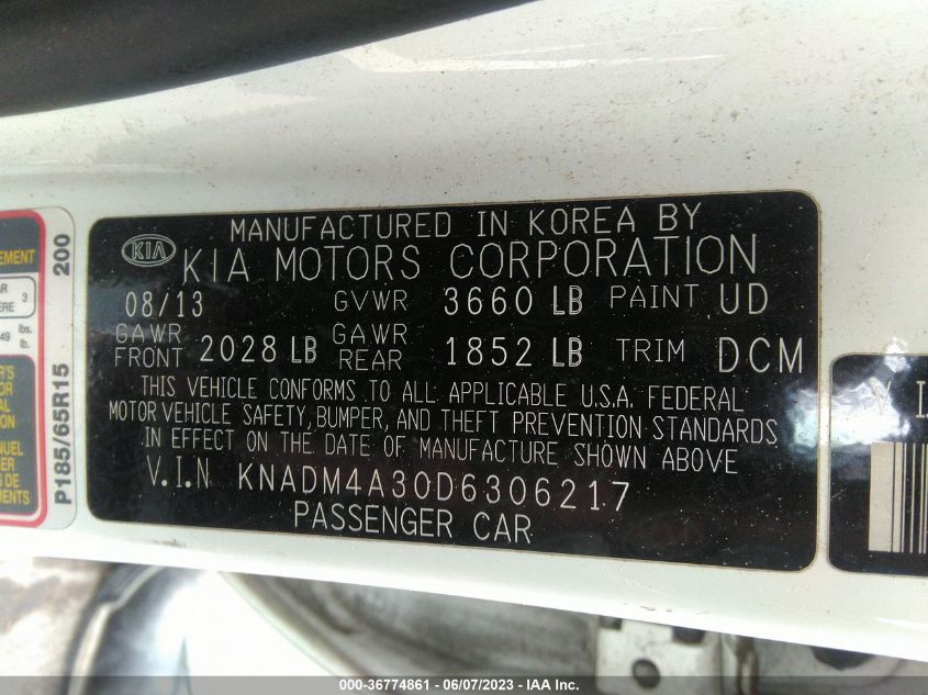 2013 KIA RIO LX - KNADM4A30D6306217