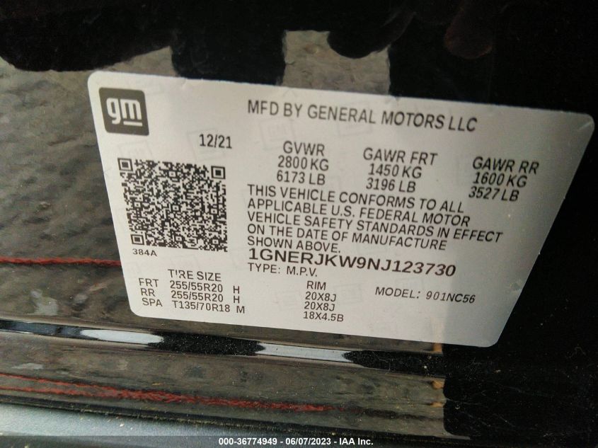 2022 CHEVROLET TRAVERSE RS - 1GNERJKW9NJ123730