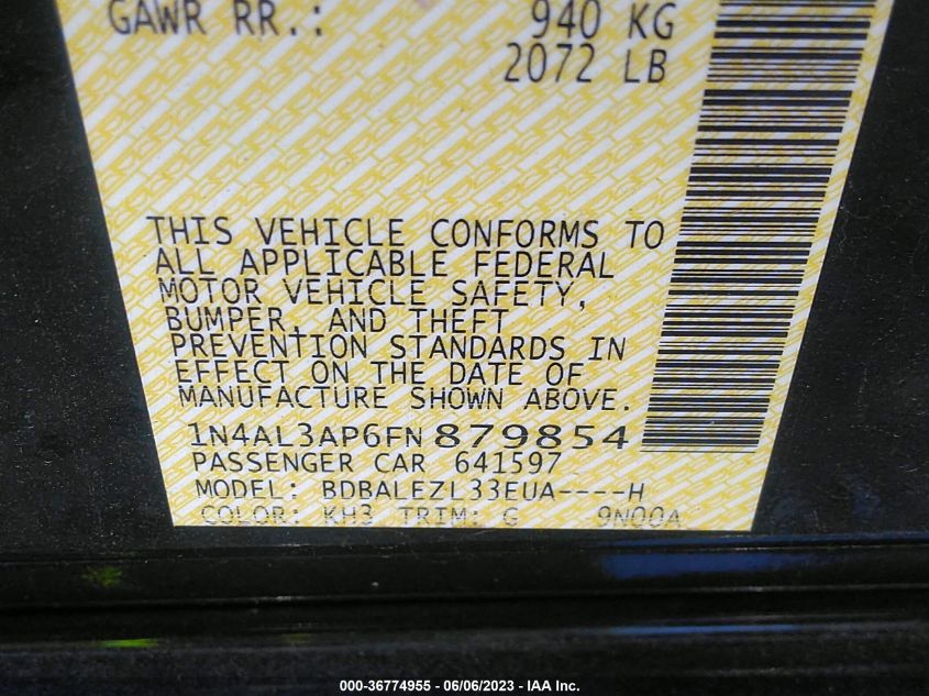 2015 NISSAN ALTIMA 2.5 S - 1N4AL3AP6FN879854