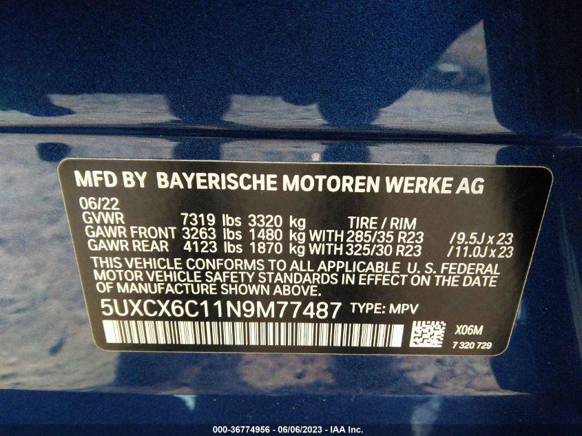 2022 BMW X7 ALPINA XB7 5UXCX6C11N9M77487