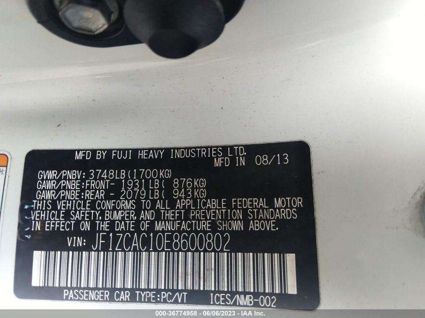 2014 SUBARU BRZ 2.0 LIMITED - JF1ZCAC10E8600802