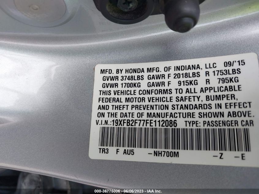 2015 HONDA CIVIC SEDAN SE - 19XFB2F77FE112086