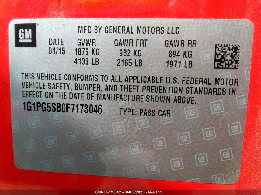 2015 CHEVROLET CRUZE LTZ - 1G1PG5SB0F7173046