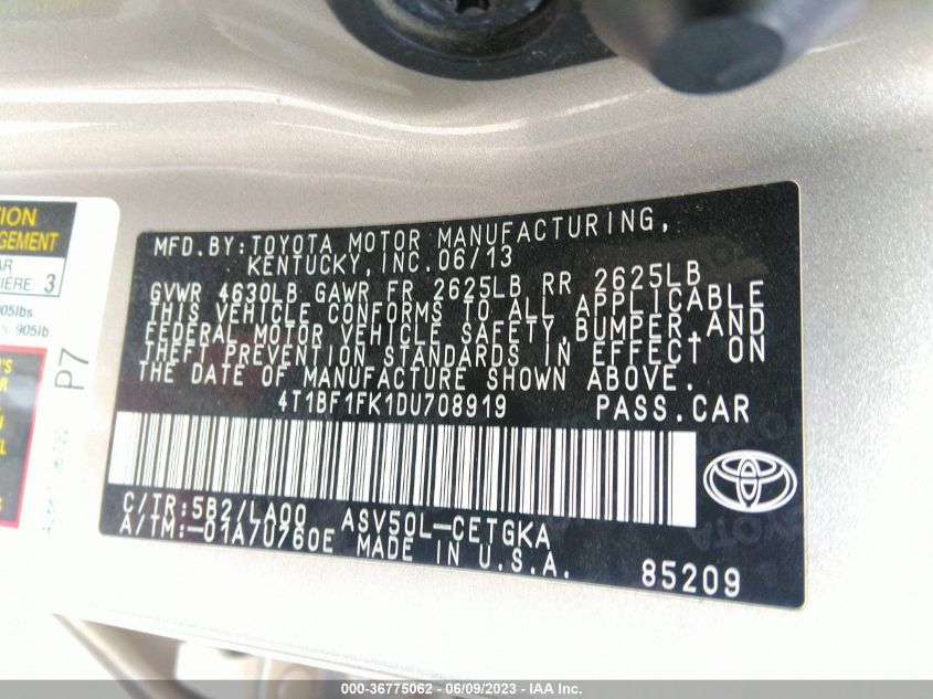2013 TOYOTA CAMRY L/SE/LE/XLE - 4T1BF1FK1DU708919