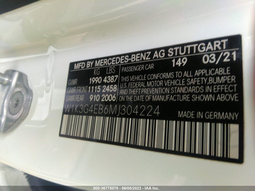VIN W1K3G4EB6MJ304224 2021 MERCEDES-BENZ A-CLASS A 220