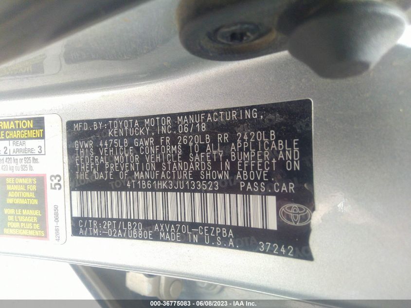 2018 TOYOTA CAMRY XSE - 4T1B61HK3JU133523