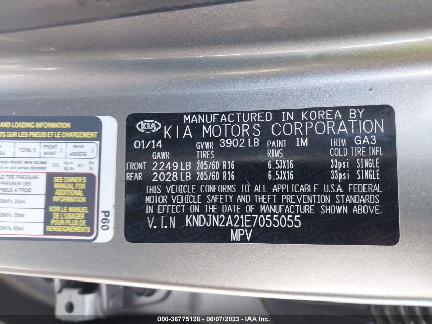 2014 KIA SOUL BASE - KNDJN2A21E7055055