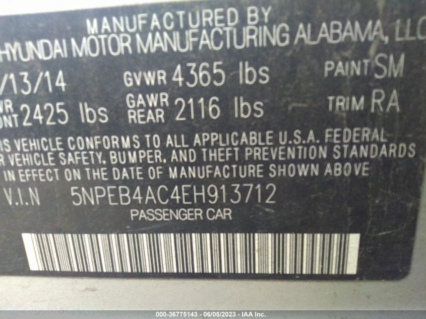 2014 HYUNDAI SONATA GLS - 5NPEB4AC4EH913712
