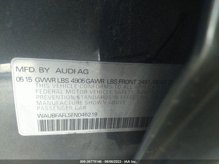 2015 AUDI A4 PREMIUM - WAUBFAFL5FN046219