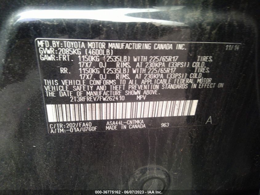2015 TOYOTA RAV4 XLE - 2T3RFREV7FW262410
