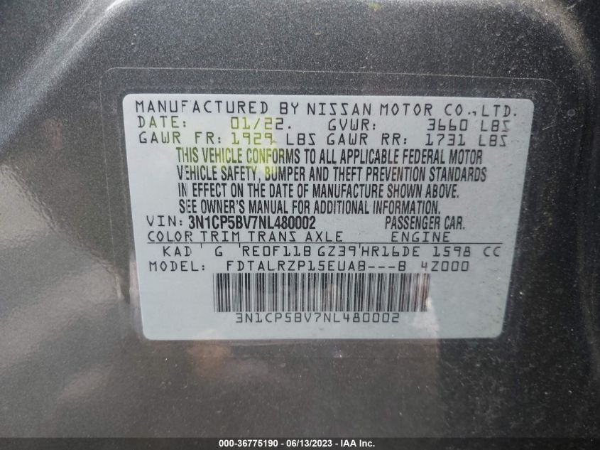 2022 NISSAN KICKS S - 3N1CP5BV7NL480002