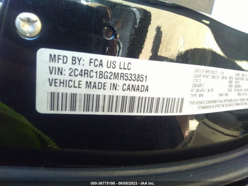 2021 CHRYSLER PACIFICA TOURING L - 2C4RC1BG2MR533851