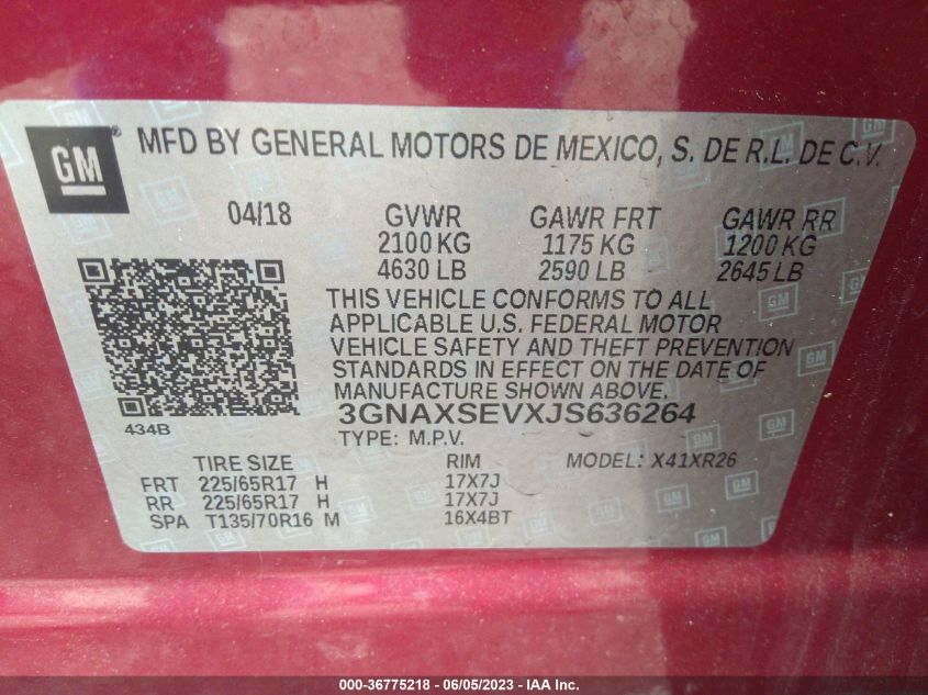 2018 CHEVROLET EQUINOX LT - 3GNAXSEVXJS636264