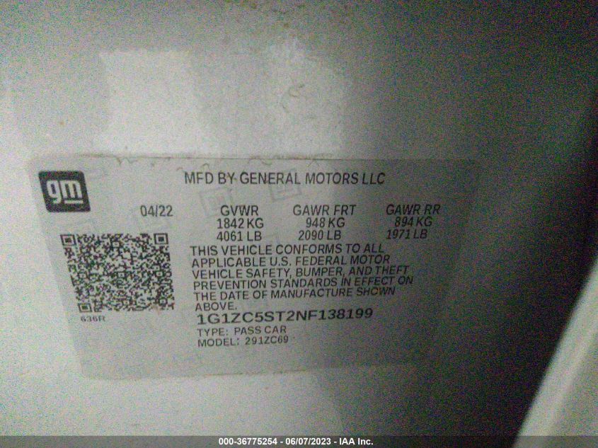 2022 CHEVROLET MALIBU LS - 1G1ZC5ST2NF138199