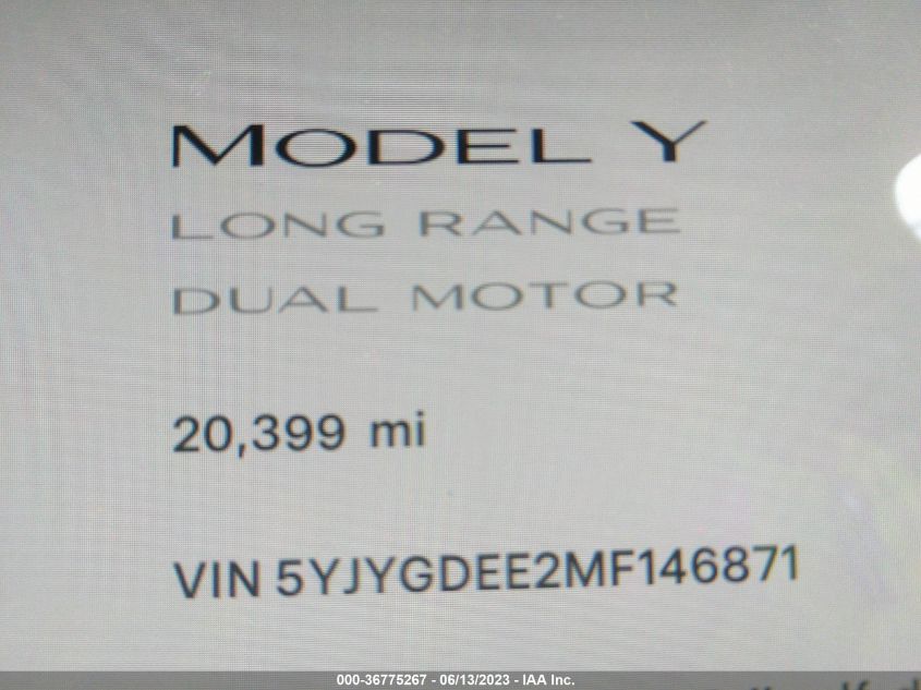 2021 TESLA MODEL Y - 5YJYGDEE2MF146871