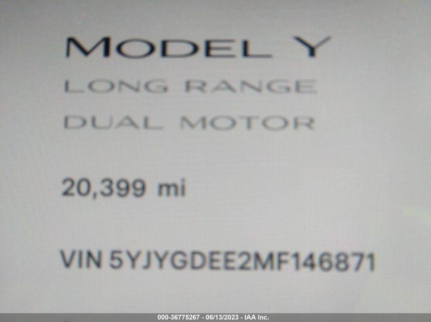 2021 TESLA MODEL Y - 5YJYGDEE2MF146871