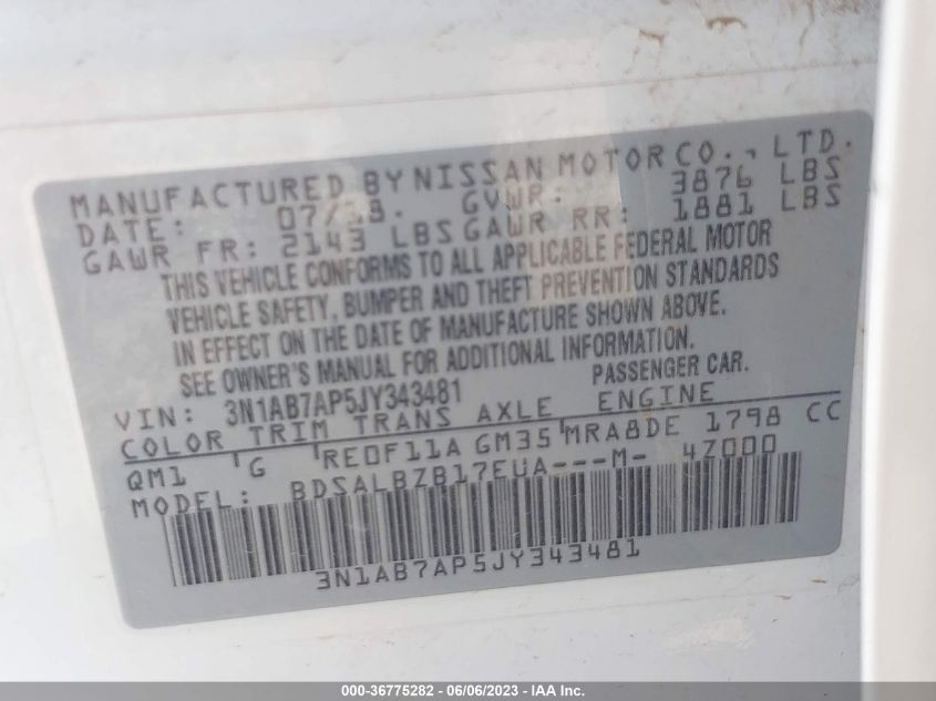 2018 NISSAN SENTRA S - 3N1AB7AP5JY343481