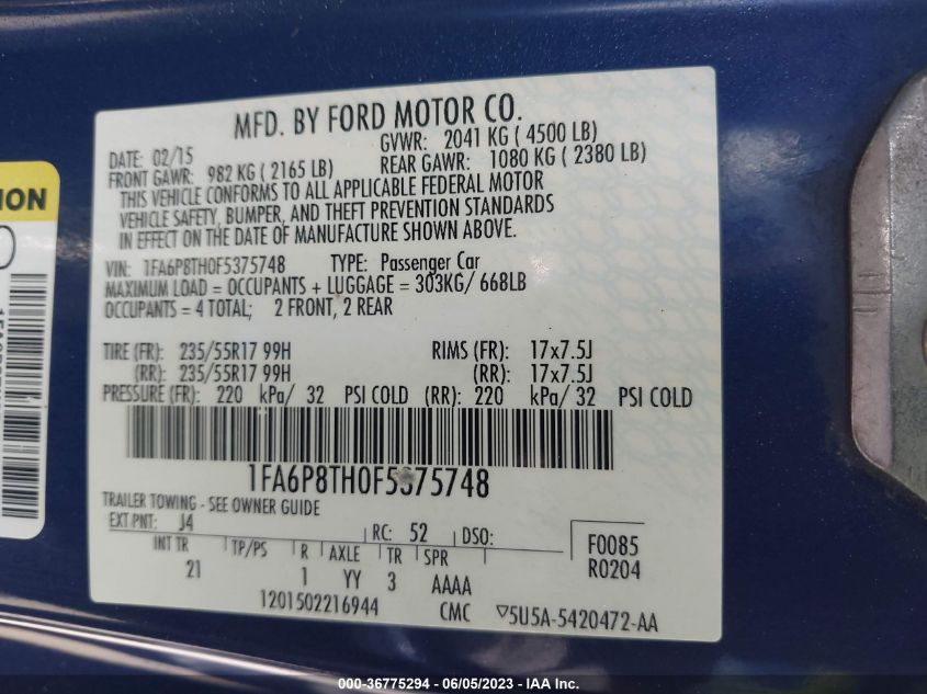 2015 FORD MUSTANG ECOBOOST - 1FA6P8TH0F5375748