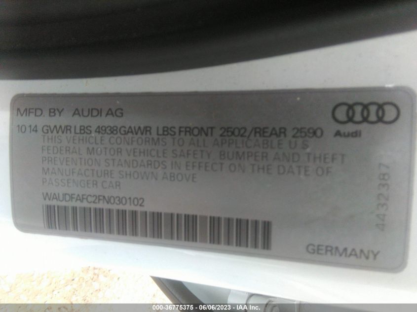 2015 AUDI A6 2.0T PREMIUM PLUS - WAUDFAFC2FN030102