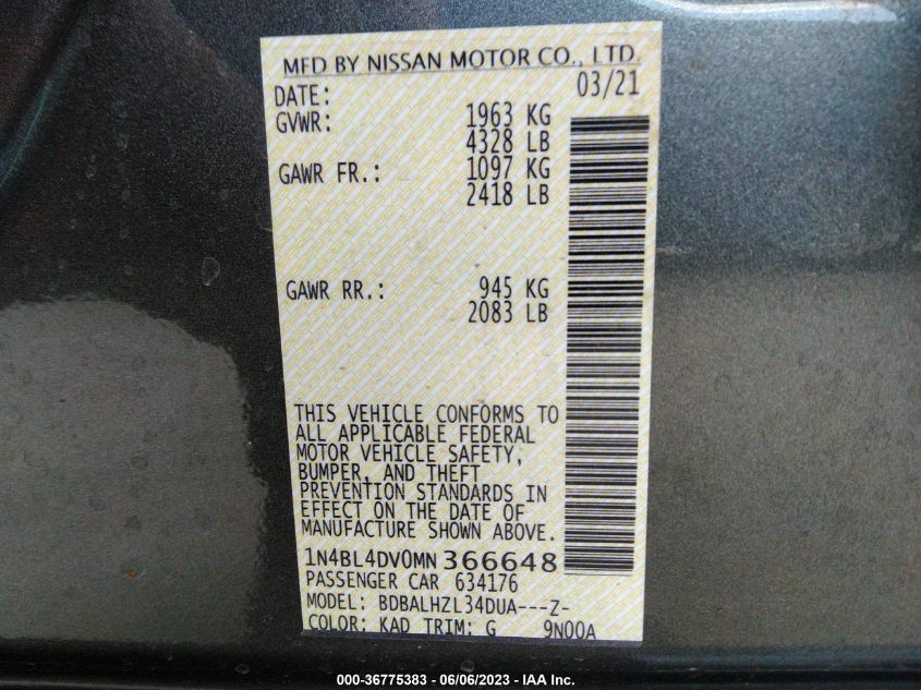 2021 NISSAN ALTIMA 2.5 SV - 1N4BL4DV0MN366648