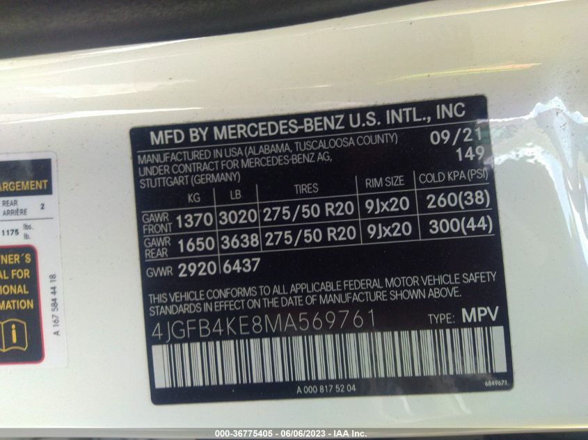 2021 MERCEDES-BENZ GLE GLE 350 - 4JGFB4KE8MA569761