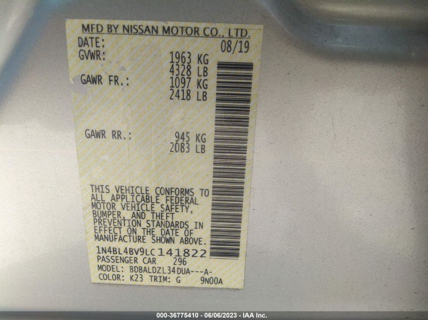 2020 NISSAN ALTIMA 2.5 S - 1N4BL4BV9LC141822