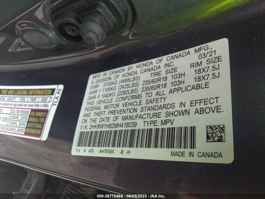 2021 HONDA CR-V EX-L - 2HKRW1H82MH418039