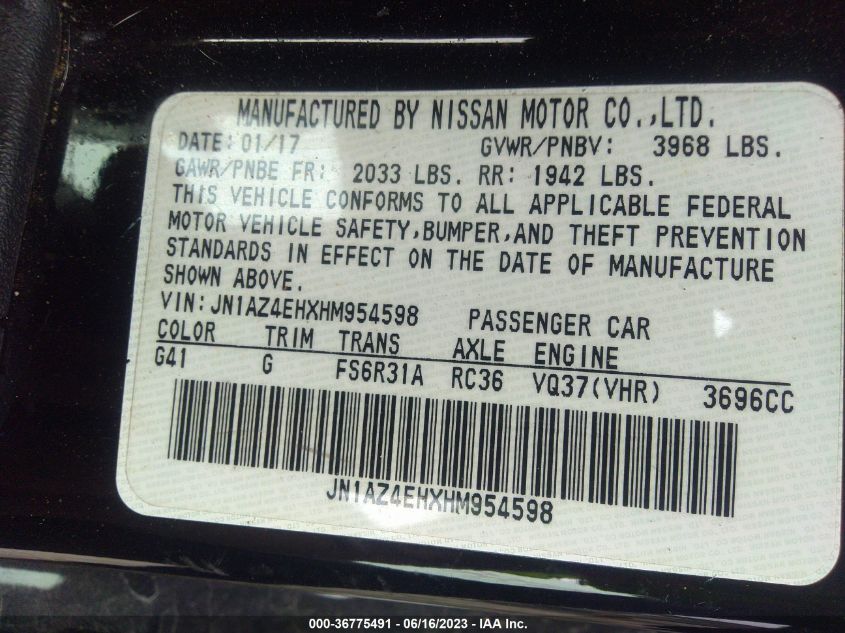 2017 NISSAN 370Z SPORT TECH - JN1AZ4EHXHM954598