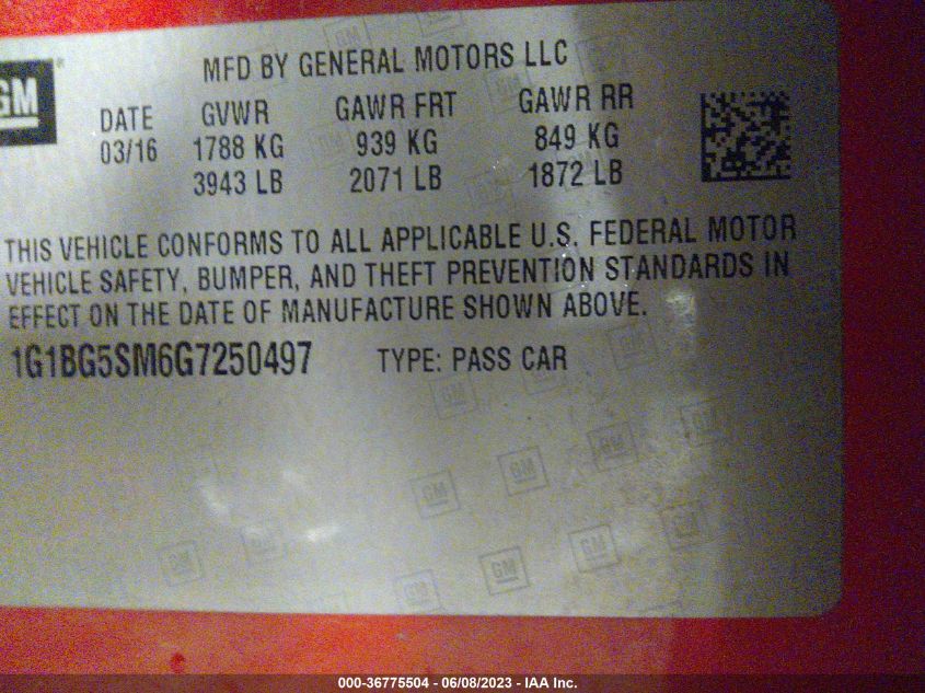 2016 CHEVROLET CRUZE PREMIER - 1G1BG5SM6G7250497