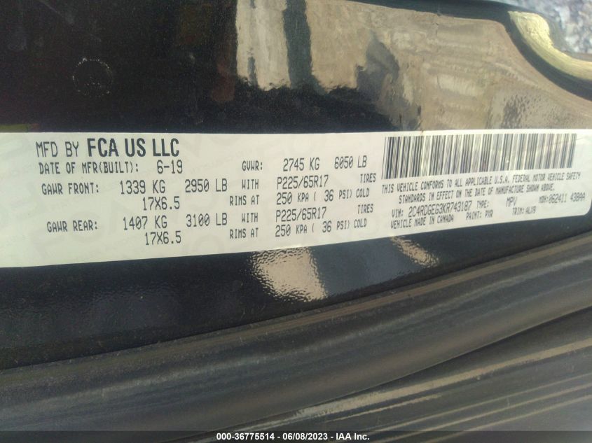 2019 DODGE GRAND CARAVAN GT - 2C4RDGEG3KR743187