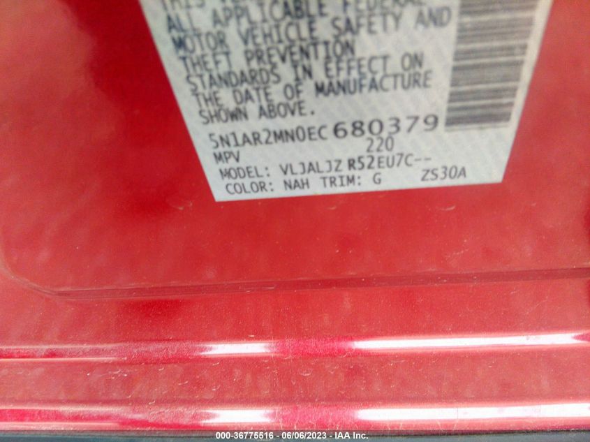 2014 NISSAN PATHFINDER PLATINUM - 5N1AR2MN0EC680379