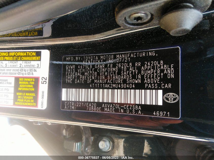 2021 TOYOTA CAMRY SE - 4T1T11AK2MU490404