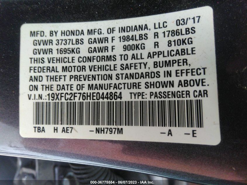 2017 HONDA CIVIC SEDAN EX - 19XFC2F76HE044864