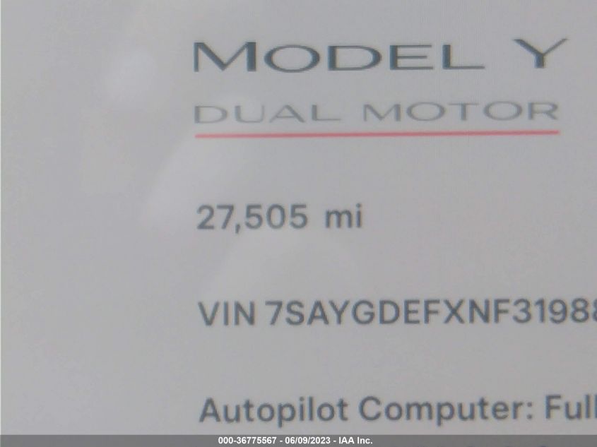 2022 TESLA MODEL Y PERFORMANCE - 7SAYGDEFXNF319887