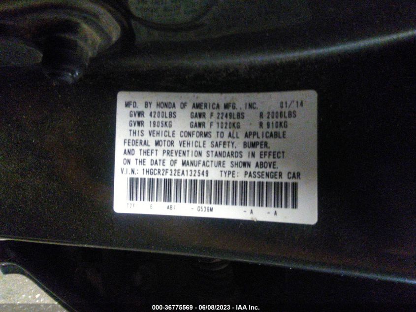 2014 HONDA ACCORD SEDAN LX - 1HGCR2F32EA132549