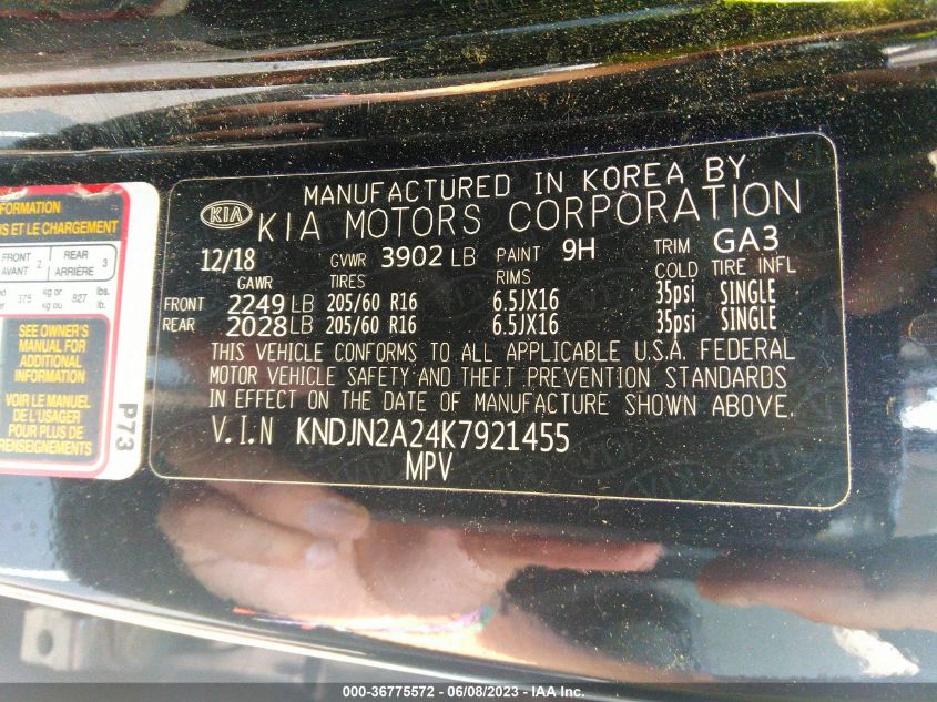 2019 KIA SOUL - KNDJN2A24K7921455
