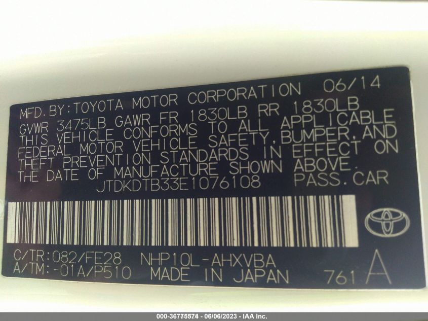 2014 TOYOTA PRIUS C ONE/THREE/TWO/FOUR - JTDKDTB33E1076108