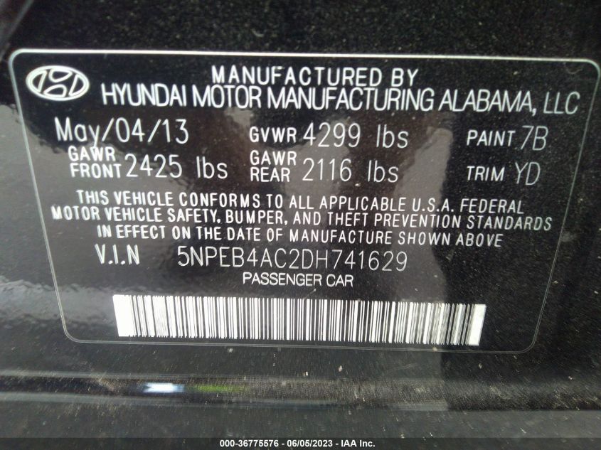 2013 HYUNDAI SONATA GLS PZEV - 5NPEB4AC2DH741629