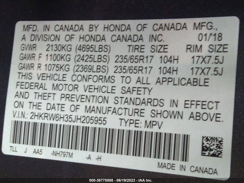 2018 HONDA CR-V LX - 2HKRW6H35JH205955