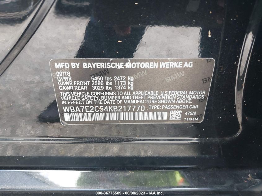 2019 BMW 7 SERIES 740I - WBA7E2C54KB217770