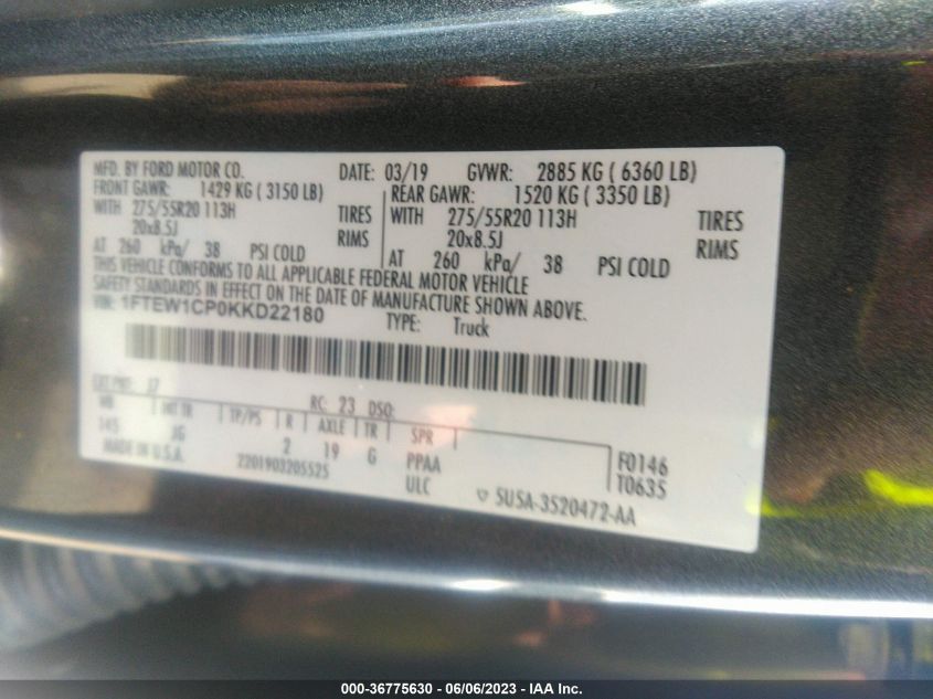 2019 FORD F-150 XL/XLT/LARIAT - 1FTEW1CP0KKD22180