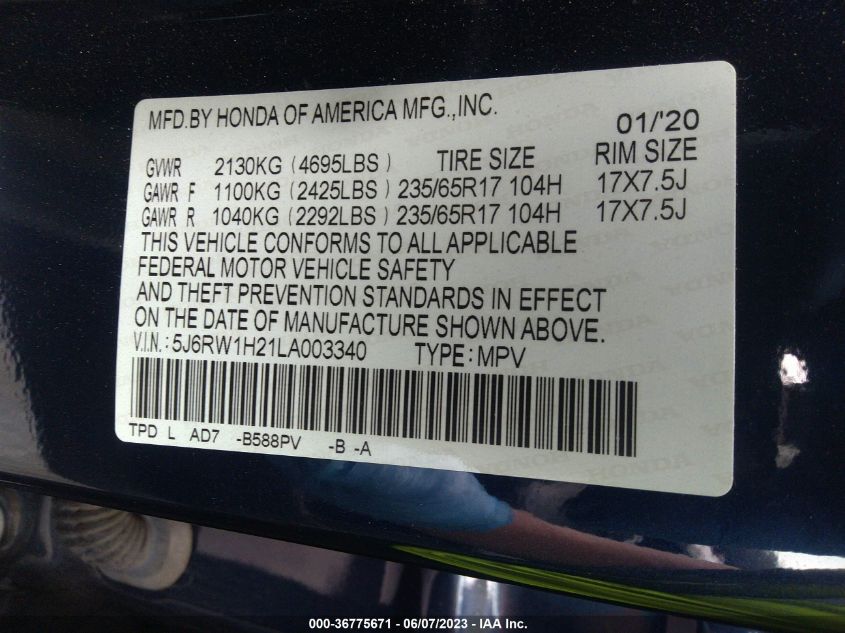 2020 HONDA CR-V LX - 5J6RW1H21LA003340