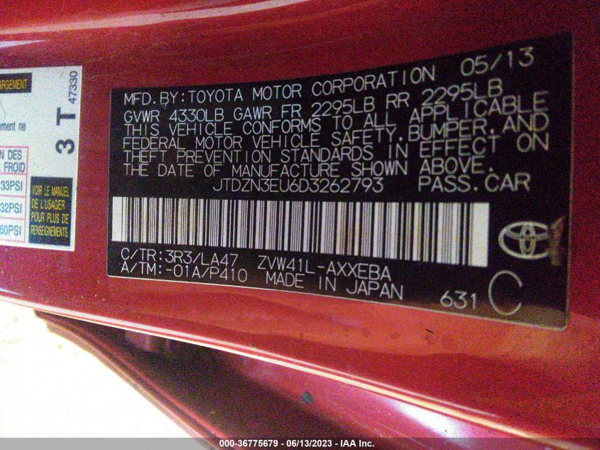 2013 TOYOTA PRIUS V TWO/THREE/FIVE - JTDZN3EU6D3262793