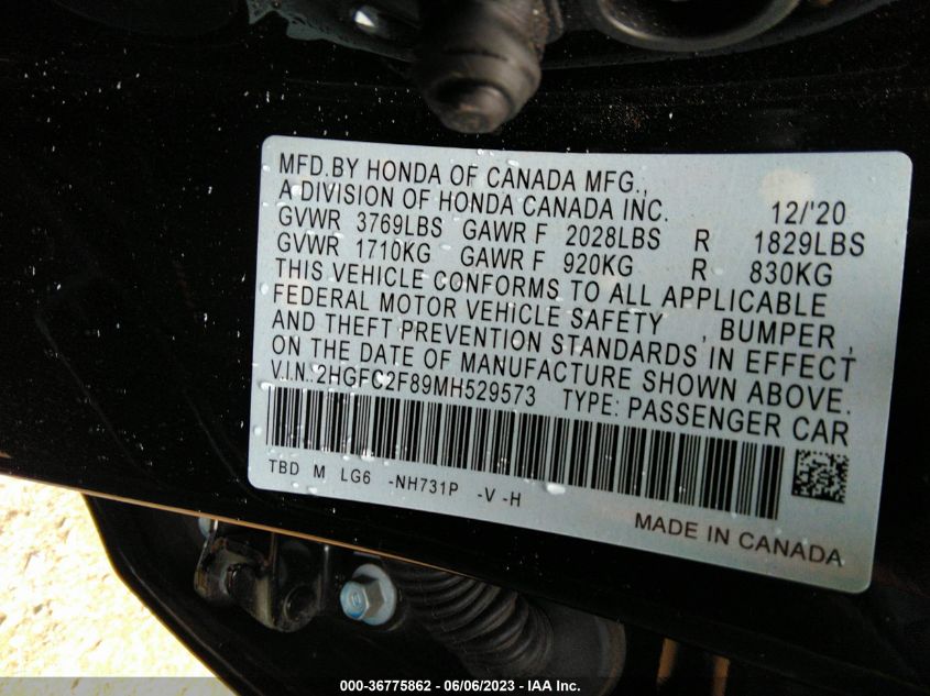 2021 HONDA CIVIC SEDAN SPORT - 2HGFC2F89MH529573
